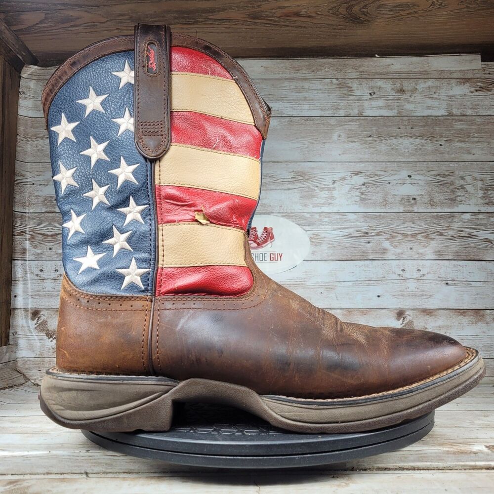 Durango Rebel Patriotic Flag Cowboy Boots Mens Size 11 Brown Lightweight Pull On